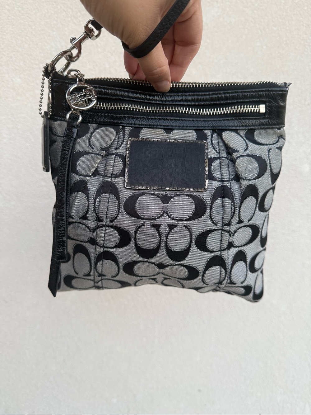 Coach Black and Gray Signature Jacquard Wristlet